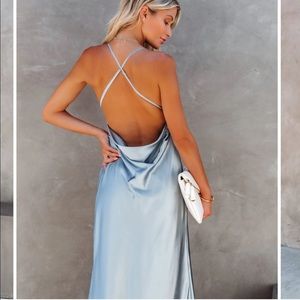 VICI love letter satin cowl neck maxi dress-sky